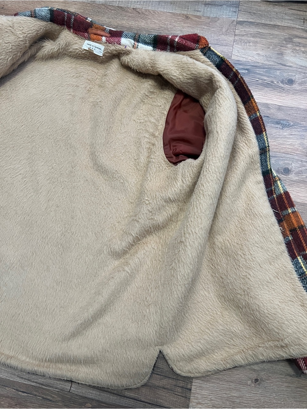 Vintage Plaid Button-Down Jacket - Red, Orange, Cream - Picture 10 of 11